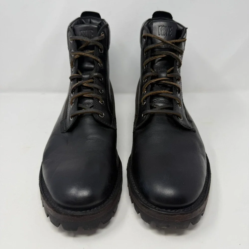Frye Union Lace Up Men's 11.5 Black Leather Combat Lug Sole Work Boots 3480383